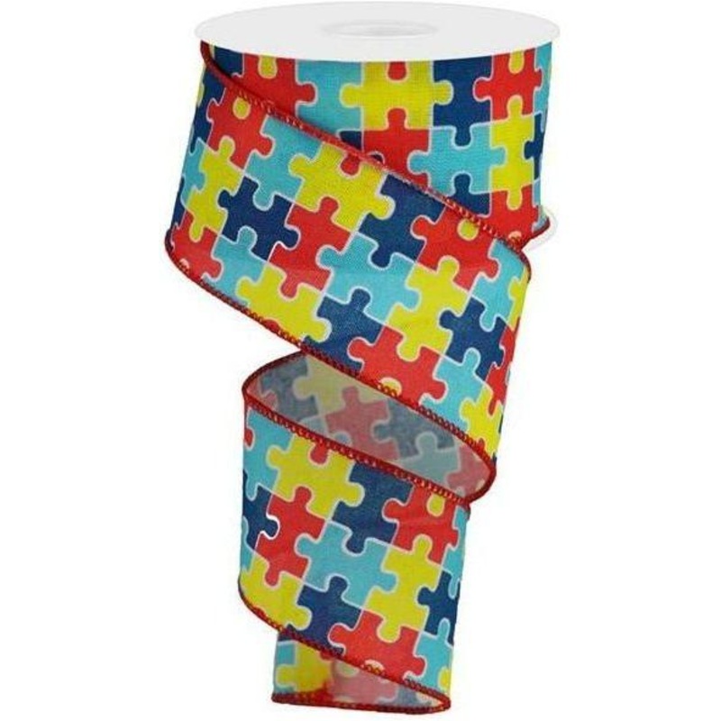2.5″ Puzzle Piece Royal Ribbon: Autism Awareness (10 Yards)