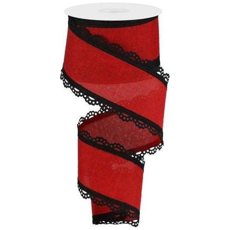2.5″ Scalloped Edge Royal Ribbon: Red & Black (10 Yard)