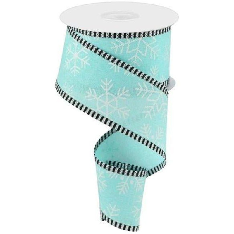 2.5″ Snowflake Thin Stripe Edge Ribbon: Ice Blue (10 Yards)