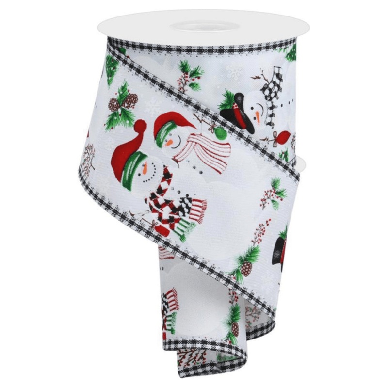 2.5″ Snowman Ornaments Gingham Ribbon: White (10 Yards)