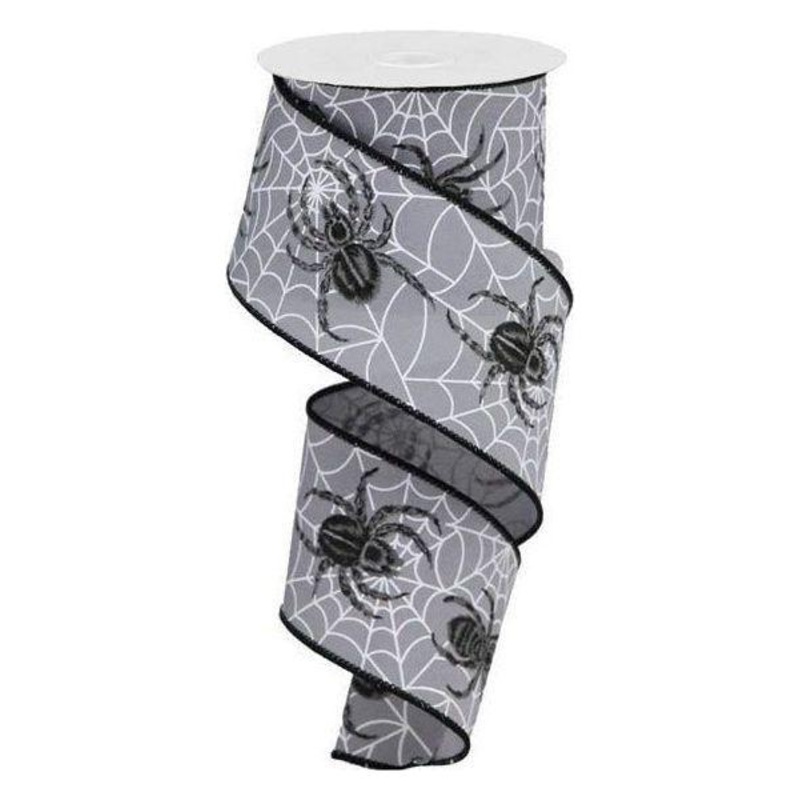 2.5″ Spider On Web Ribbon: Grey (10 Yards)