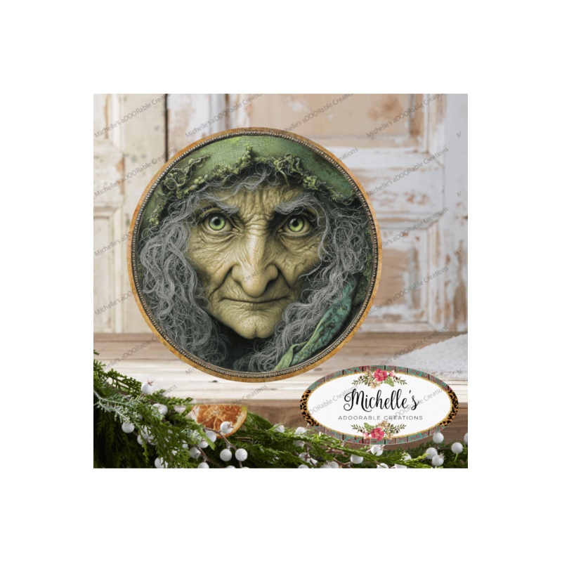 Halloween Green Witch Face Metal Sign