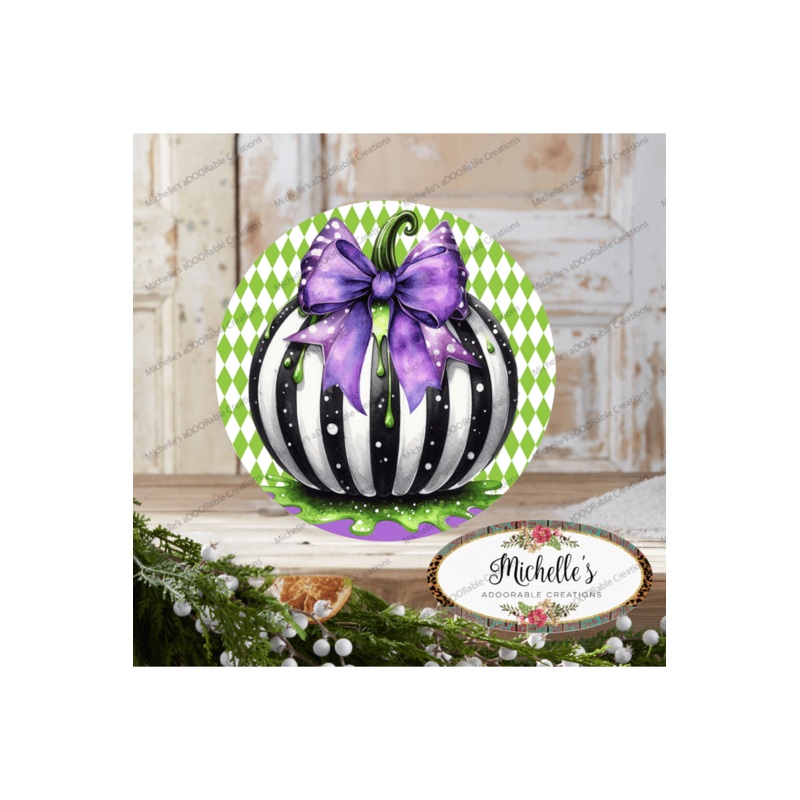 Halloween Zombie Black White Pumpkin Sign