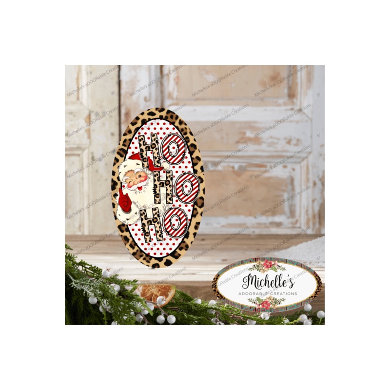 Leopard Santa Ho Ho Ho Oval Sign