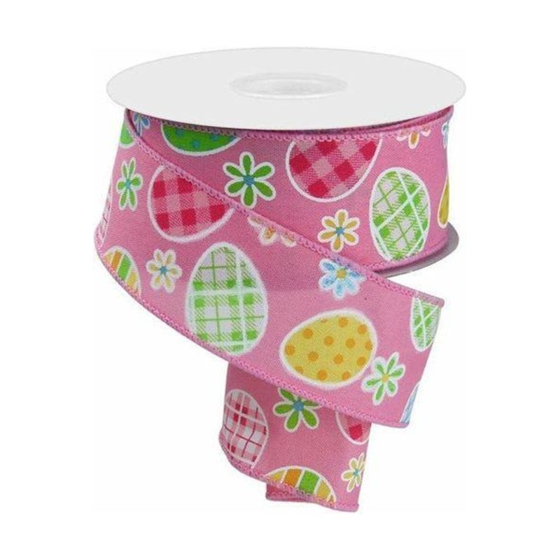 1.5″ Check Plaid Easter Egg Ribbon: Light Pink (10 Yards)