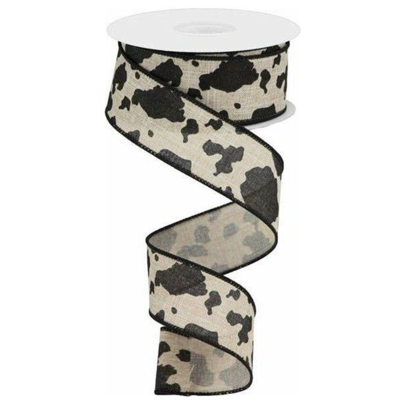 1.5″ Cowhide Print Ribbon: Natural & Black (10 Yards)