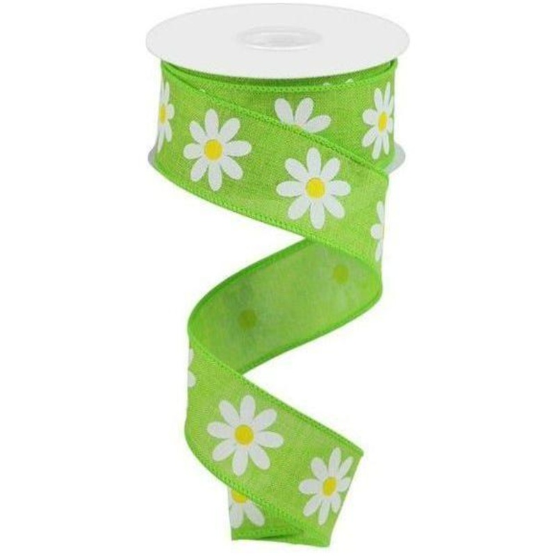 1.5″ Daisy Royal Ribbon: Lime Green (10 Yards)
