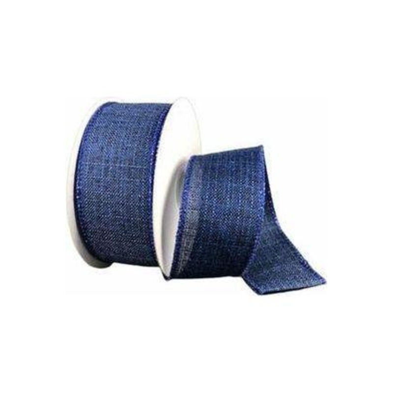 1.5″ Glitter Linen Ribbon: Navy Blue (10 Yards)