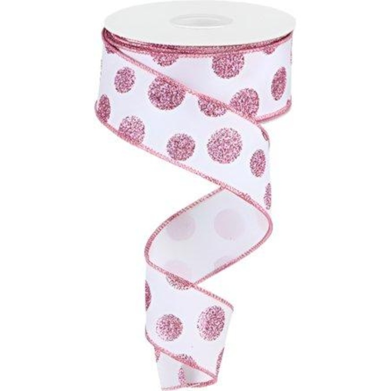 1.5″ Glitter Polka Dot Ribbon: White (10 Yards)