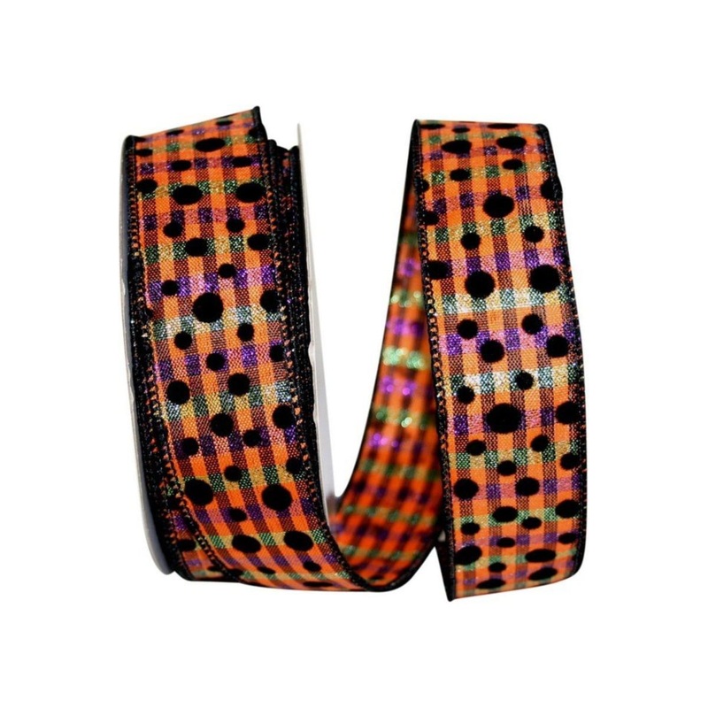 1.5″ Halloween Felt Dots Ribbon: Orange/Purple (20 Yards)