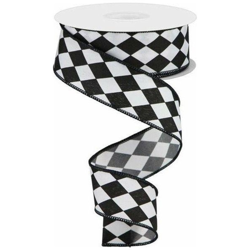 1.5″ Harlequin Ribbon: Black (10 Yards)