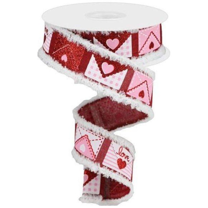 1.5″ Love Letters Drift Royal Ribbon: Burgundy (10 Yards)