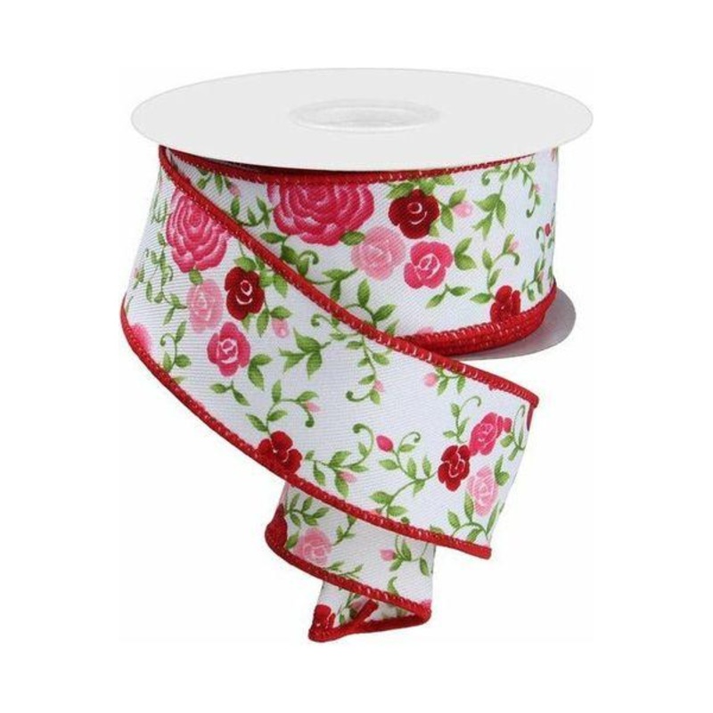 1.5″ Mini Roses Ribbon: Red (10 Yards)