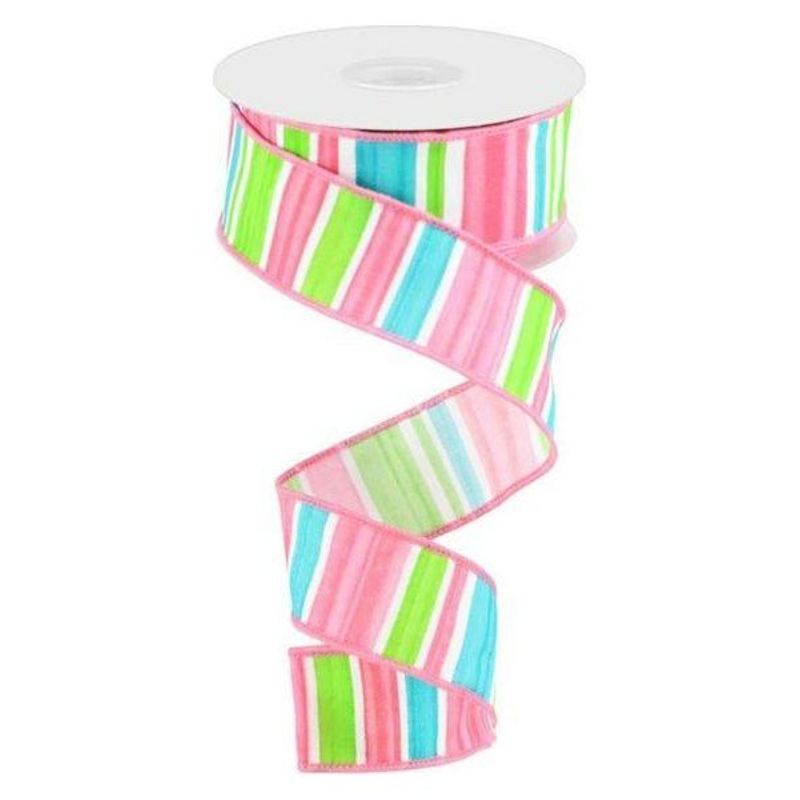1.5″ Multi Width Horizontal Stripe Ribbon: Pink (10 Yards)