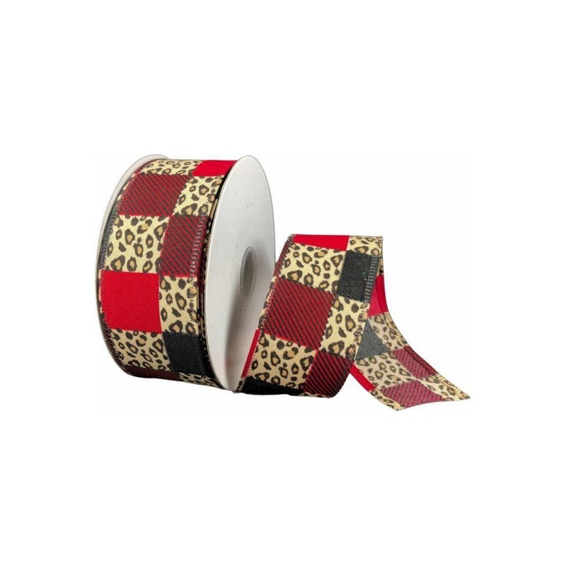 1.5″ Patchwork Leopard Ribbon: Red (10 Yards)