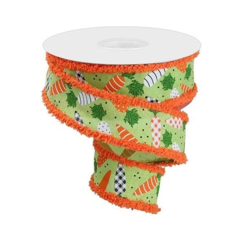 1.5″ Pattern Carrots Drift Edge Ribbon: Bright Green (10 Yards)