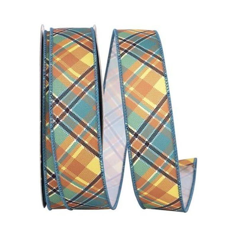1.5″ Plaid Nelson Diagonal Ribbon: Turquoise (20 Yards)