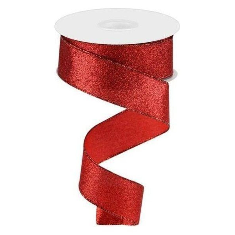 1.5″ Shimmer Glitter Ribbon: Red (10 Yards)