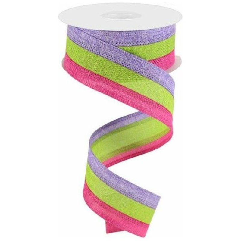 1.5″ Tricolor Striped Ribbon: Lavender, Fuchsia, & Lime Green (10 Yards)