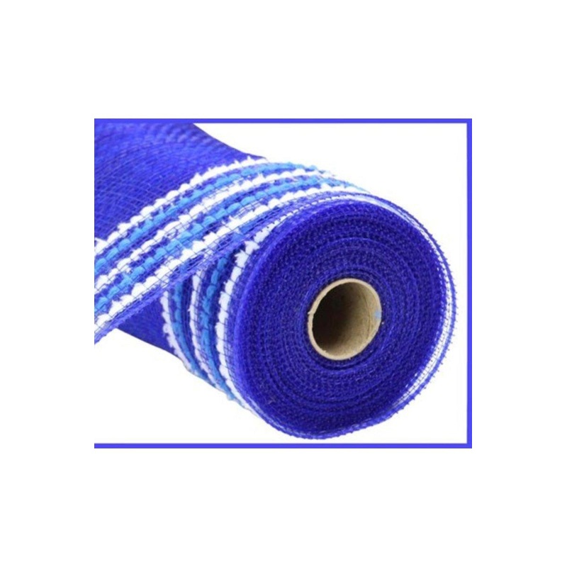10.5″ Drift Border Edge Mesh Ribbon: Royal Blue/White (10 Yards)