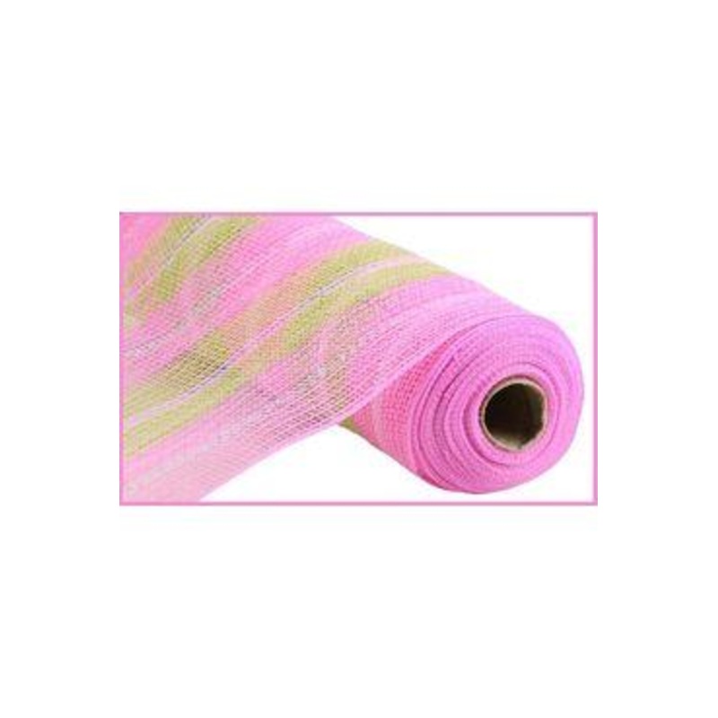 10.5″ Jute Iridescent Stripe Mesh Ribbon: Light Pink (10 Yards)