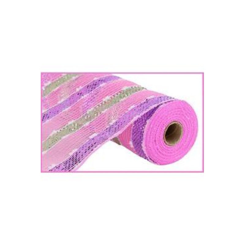 10.5″ Puff Ball Wide Stripe Mesh Ribbon: Light Pink (10 Yards)