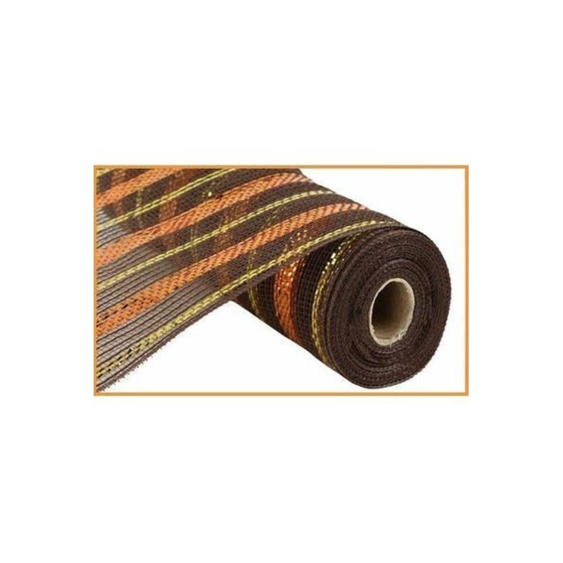 10″ Faux Jute Metallic Mesh Ribbon: Brown, Orange, & Gold (10 Yards)