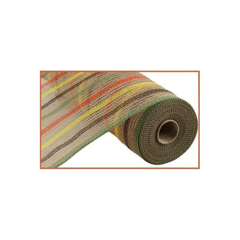 10″ Faux Jute Stripe Mesh Ribbon: Brown, Orange, Yellow & Moss (10 Yards)