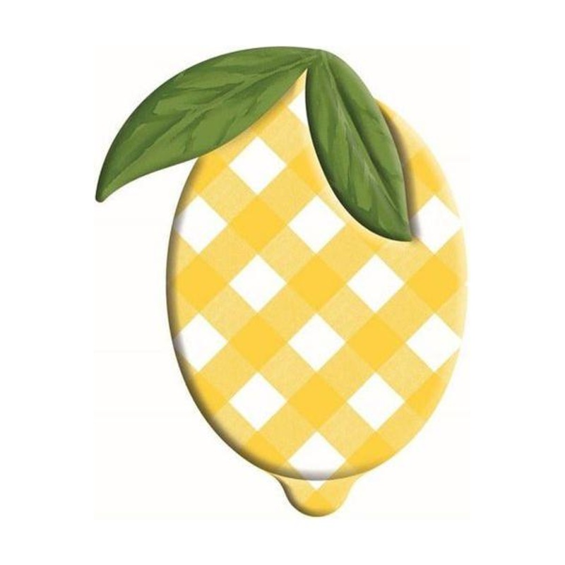 12″ Metal Embossed Hanger: Check Lemon