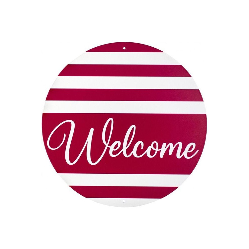 12″ Metal Sign: Welcome Red Stripes