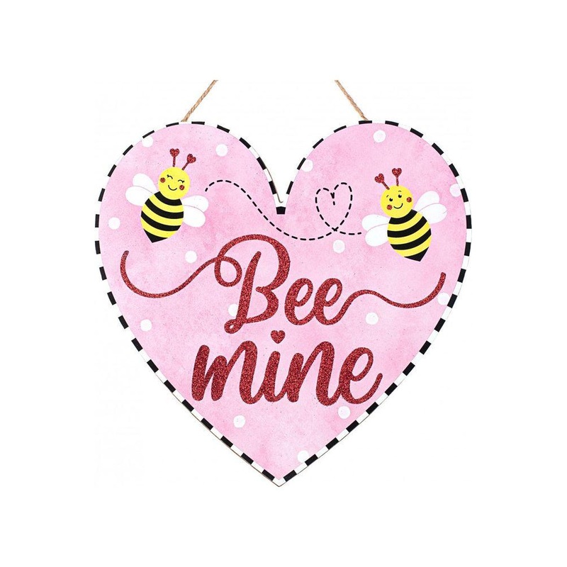 12″ Wood Heart Hanger Sign: Bee Mine