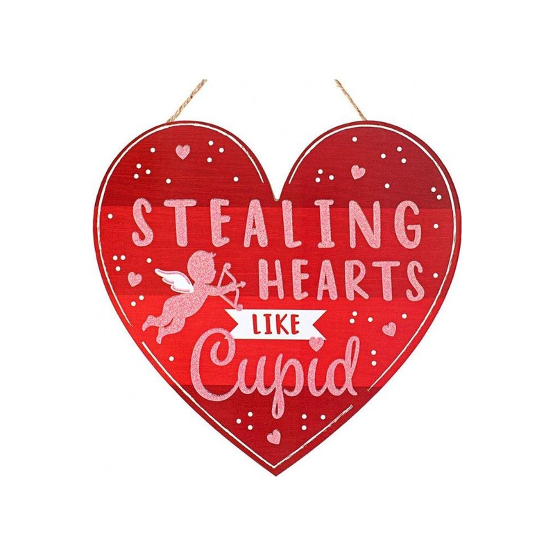 12″ Wooden Heart Sign: Stealing Hearts Cupid