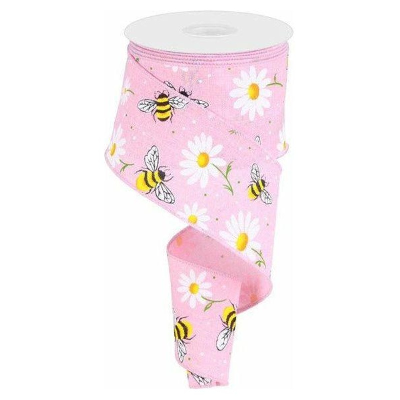 2.5″ Bumble Bee Daisy Ribbon: Light Pink (10 Yards)