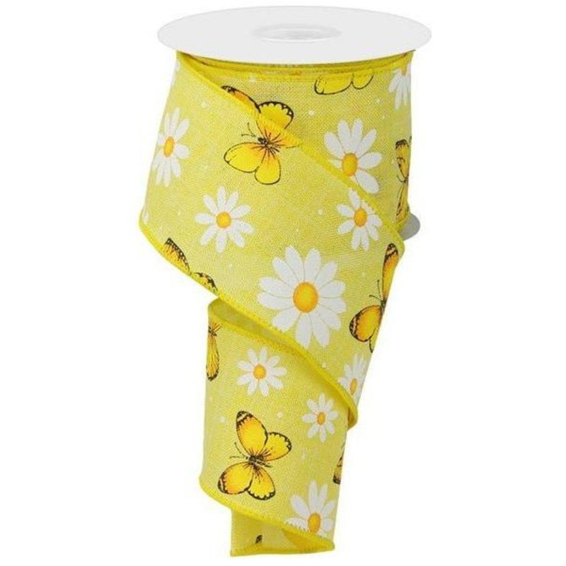 2.5″ Butterfly Daisy on Royal Ribbon: Yellow (10 Yards)