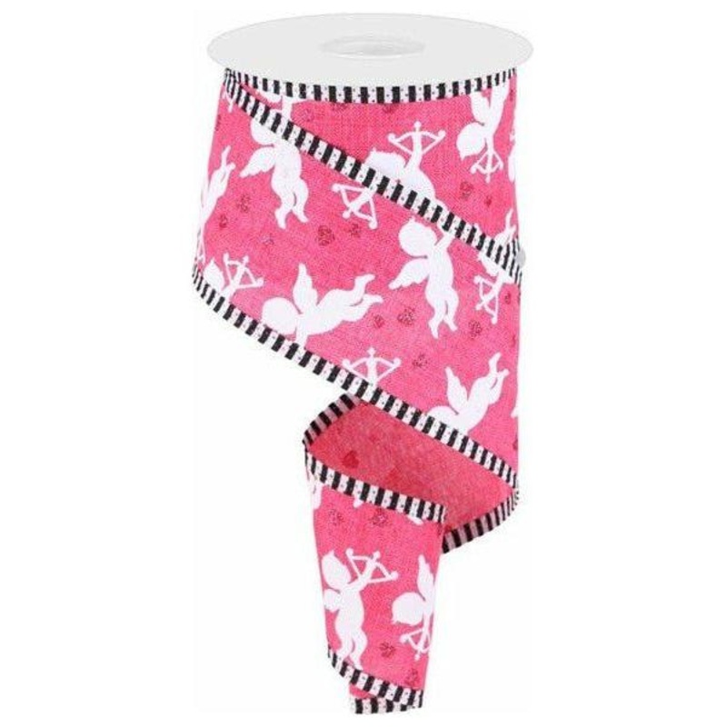 2.5″ Cupid on Royal Stripe Ribbon: Hot Pink (10 Yard)