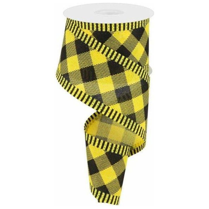 2.5″ Diagonal Check on Royal Stripe Ribbon: Sun Yellow (10 Yards)