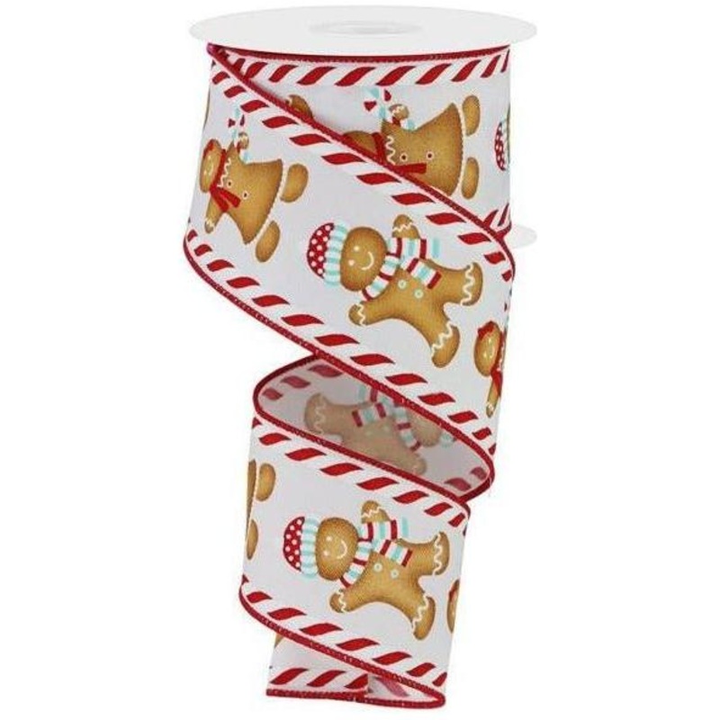 2.5″ Gingerbread Boy Girl Ribbon: White/Ice Blue (10 Yards)