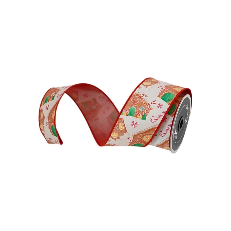 2.5″ Gingerbread Village Ribbon: White (10 Yards)