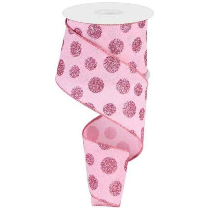 2.5″ Glitter Polka Dot Ribbon: Light Pink (10 Yards)
