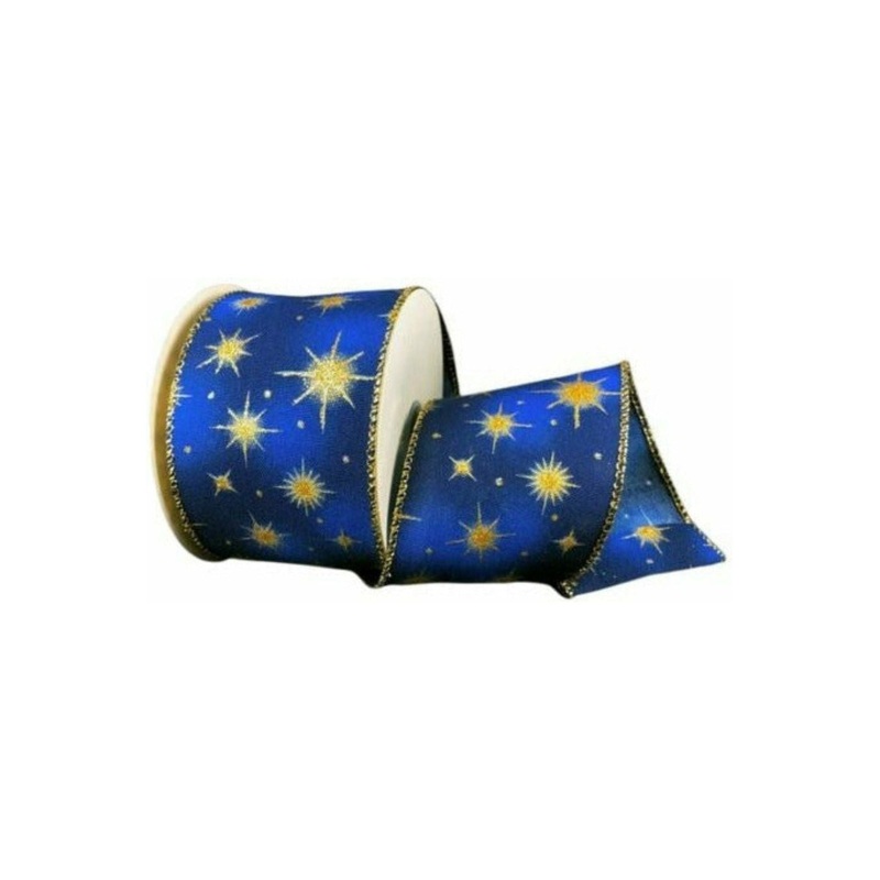 2.5″ Gold Stars Navy Skies Ribbon: Navy Blue (10 Yards)