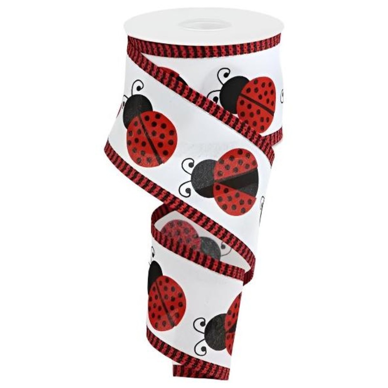 2.5″ Ladybug Thin Stripe Ribbon: Red (10 Yards)