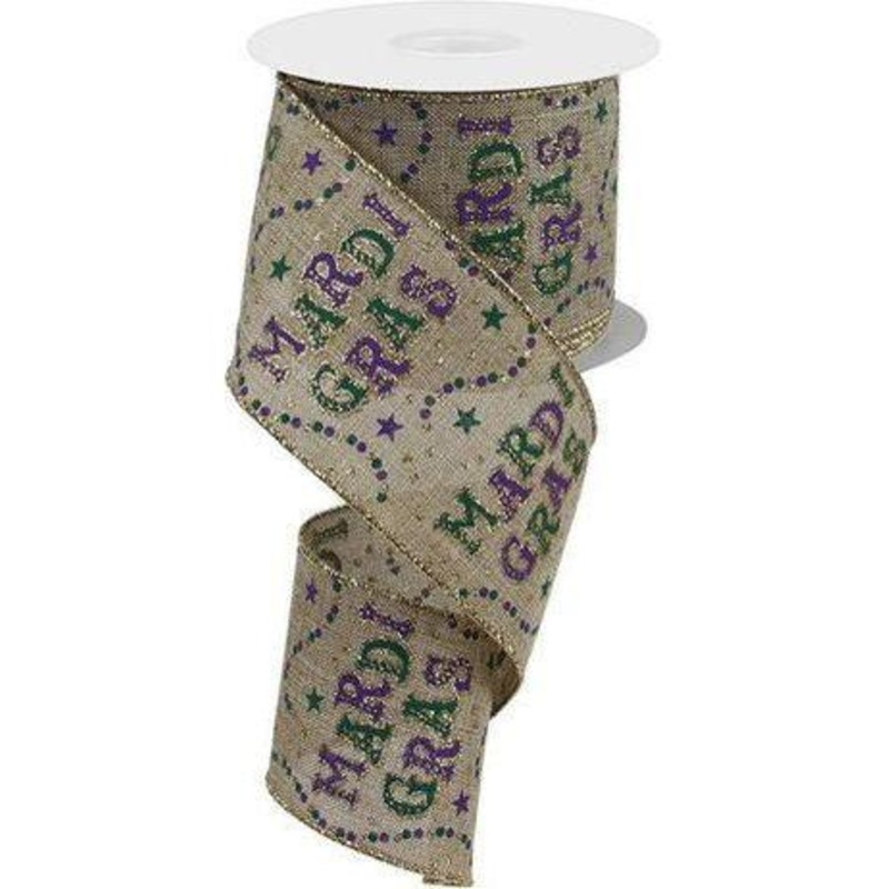2.5″ Mardi Gras Beads Ribbon: Beige (10 Yards)