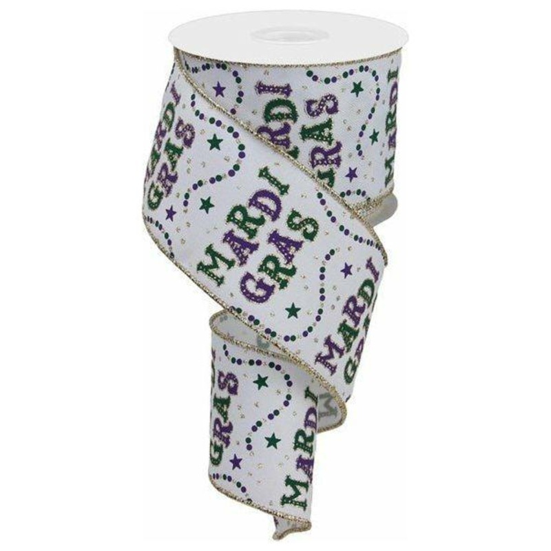 2.5″ Mardi Gras Beads Ribbon: White (10 Yards)