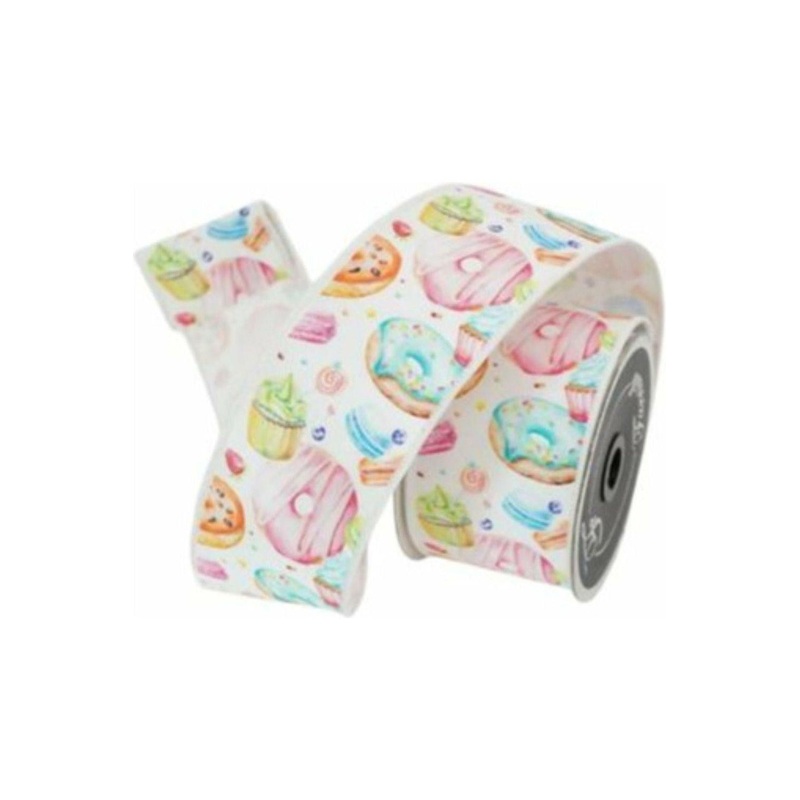 2.5″ Pastel Pastries Ribbon: White