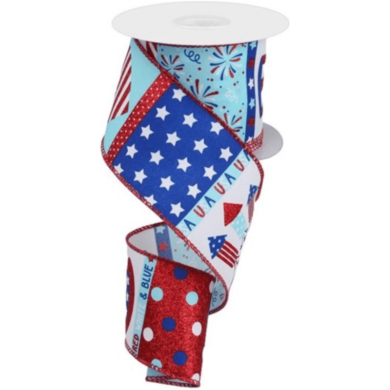 2.5″ Patriotic Block Ribbon: White (10 Yards)
