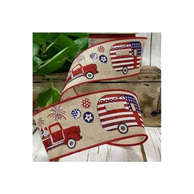 2.5″ Patriotic Truck Camper Ribbon: Natural (10 Yards)