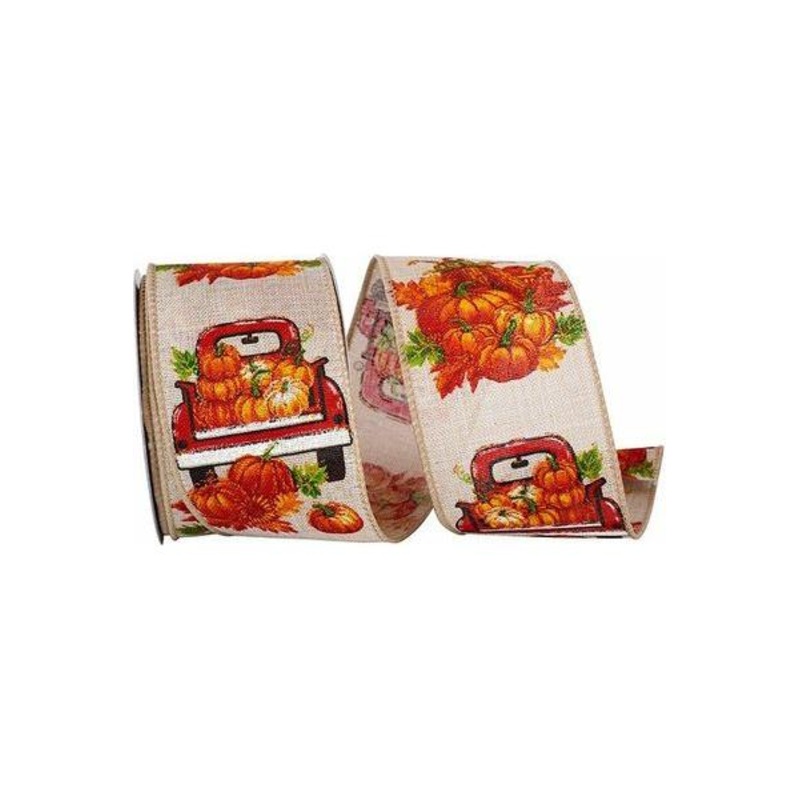 2.5″ Pickup Truck Pumpkin Ribbon: Natural (10 Yards)