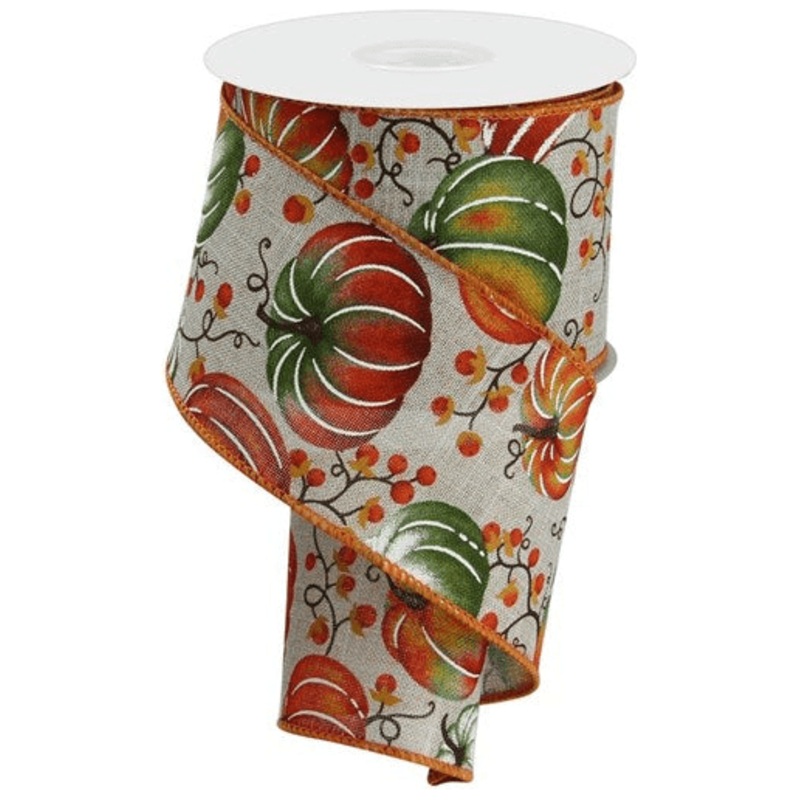 2.5″ Pumpkins Bittersweet Ribbon: Light Natural/Rust (10 Yards)