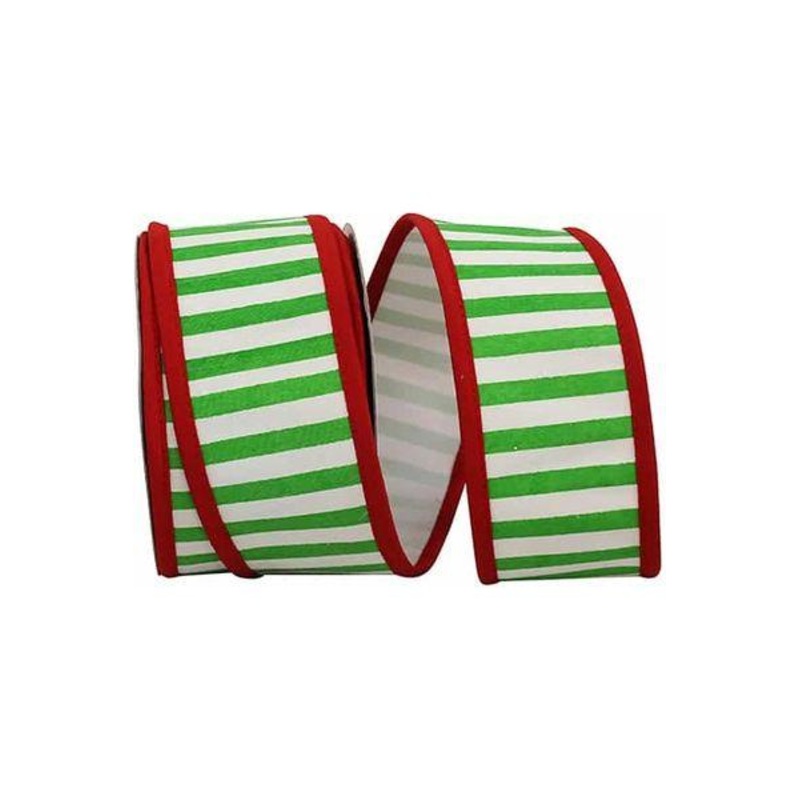 2.5″ Railroad Striped Ribbon: Green/White (10 Yards)