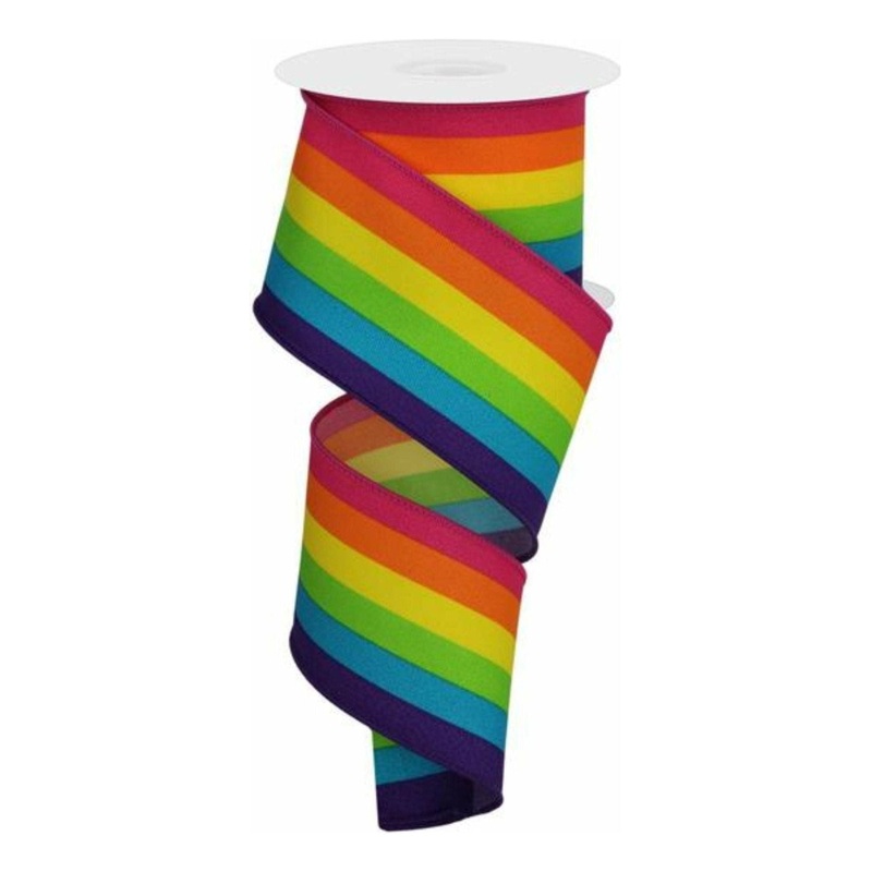 2.5″ Rainbow Vertical Stripe Ribbon: Primary Color (10 Yards)